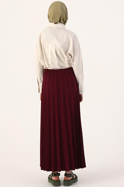 Plum Waist Elastic Pleated Skirt