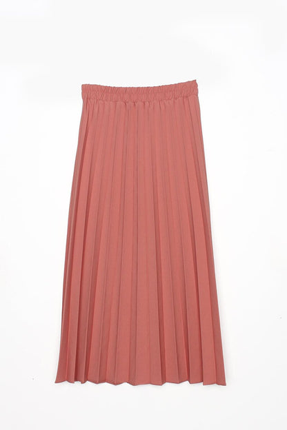 Powder Waist Elastic Pleated Skirt