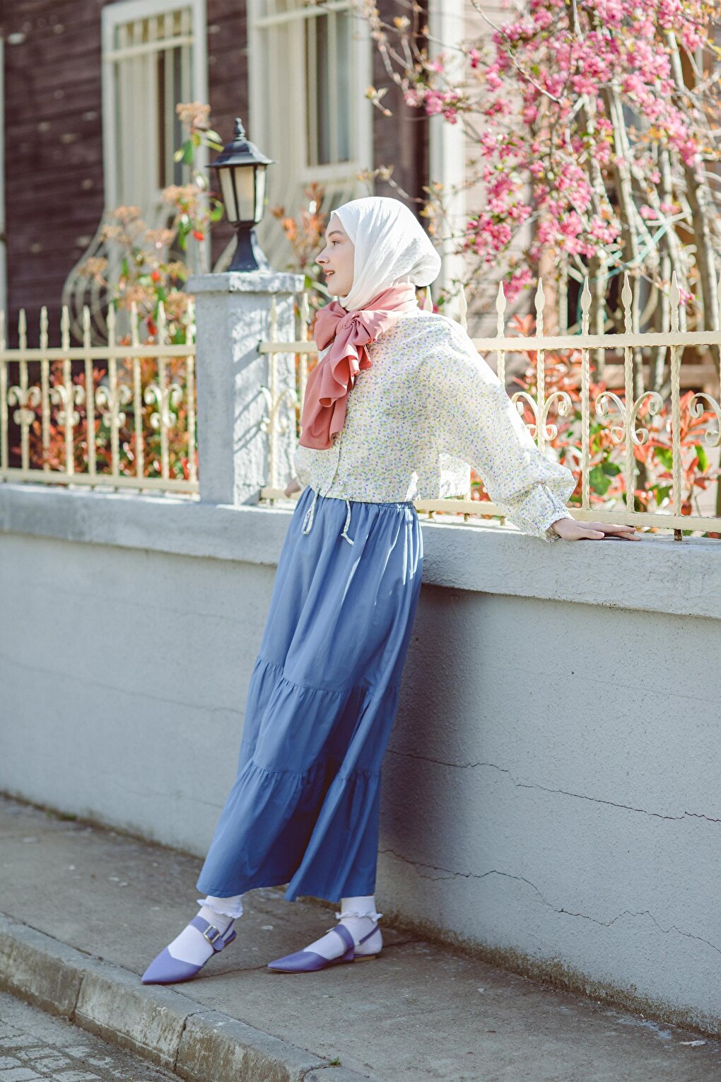 Blue Gipe Detailed Long Skirt