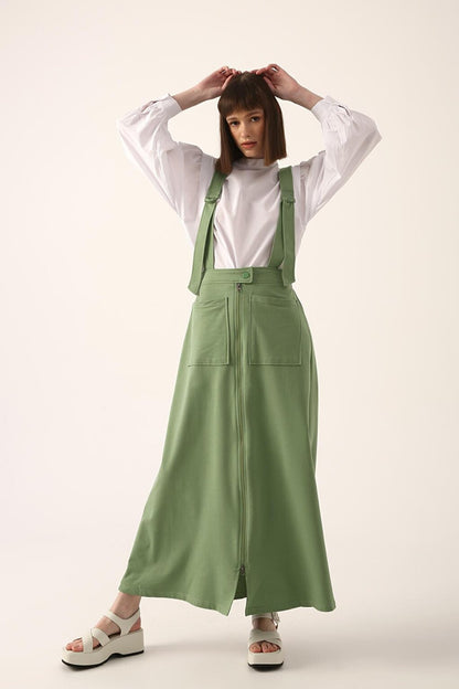 Green Hanging Pocket Zippered Skirt