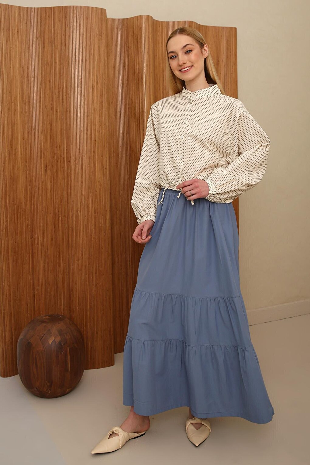 Blue Gipe Detailed Long Skirt