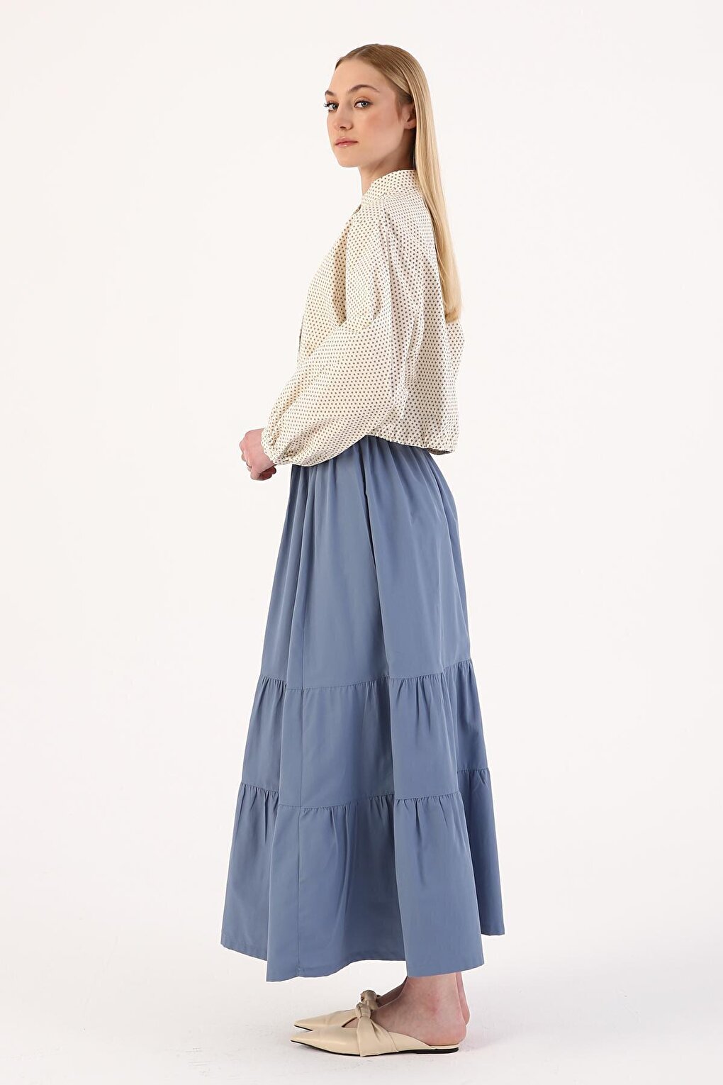 Blue Gipe Detailed Long Skirt