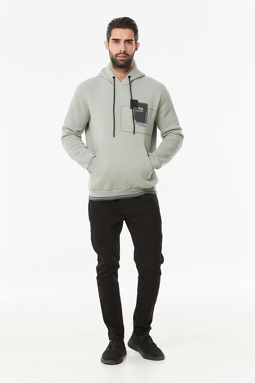 Embroidered Kangaroo Pocket Sweatshirt