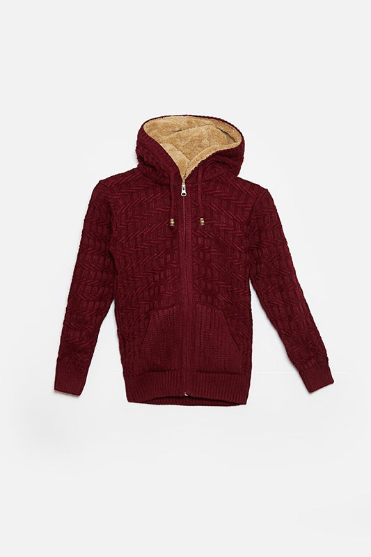 Fur Detailed Knitwear Boys Cardigan