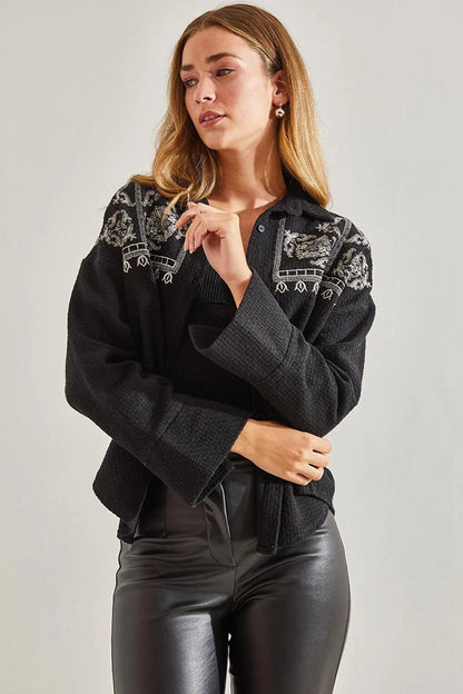 Women's Embroidered Oversize Cuff Shirt