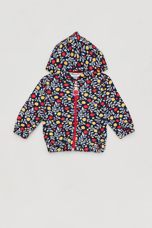 Flower Printed Hooded Girl's Zippered Sweatshirt