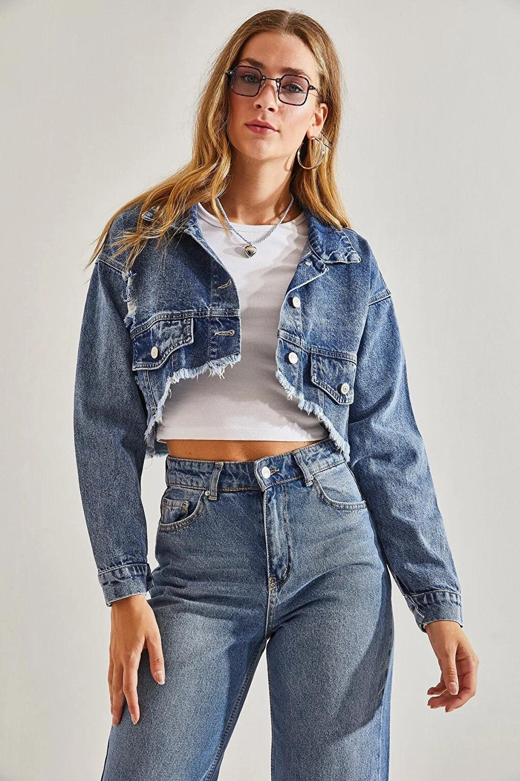 Women's Ripped Patterned Denim Jacket