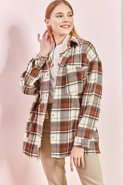 Women's Plaid Pattern Lumberjack Shirt with Rubber on the Back