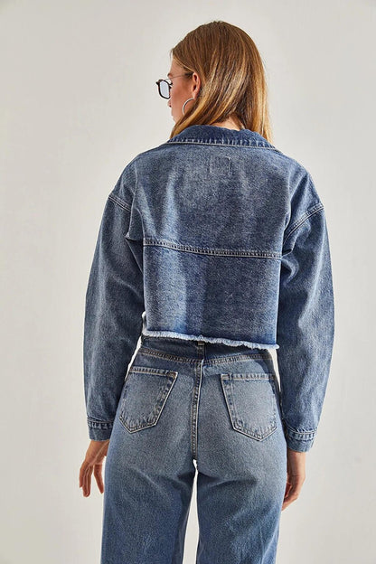 Women's Ripped Patterned Denim Jacket