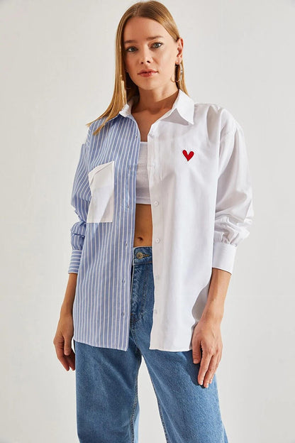 Women's Double Color Heart Printed Shirt