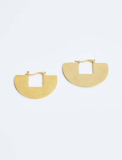 Gold Half Ring Figured Clip Earrings