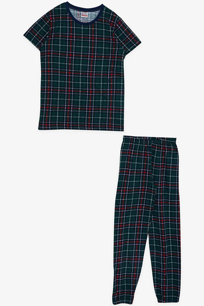 Boy's Pajama Set Plaid Patterned Green (4-8 Years)