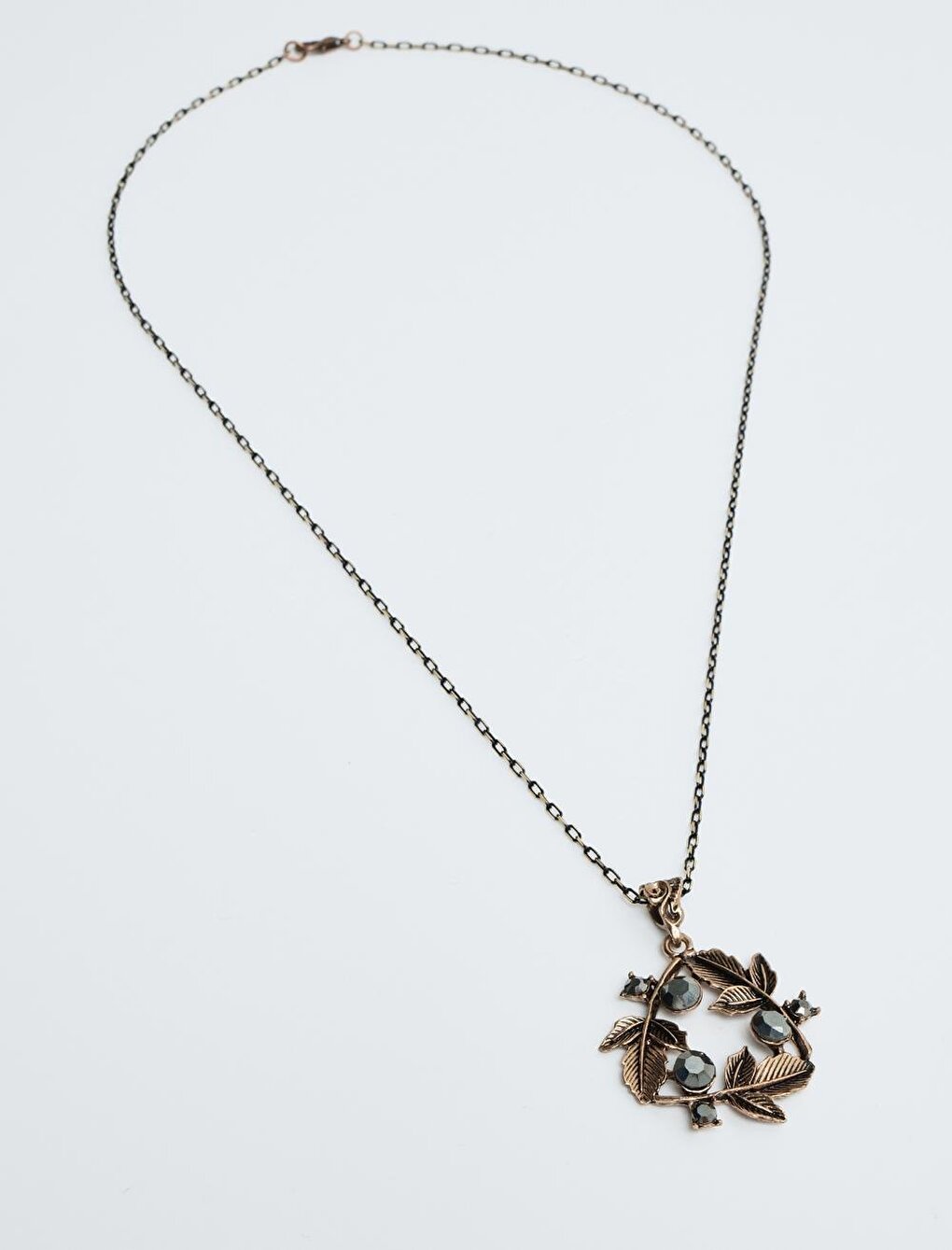 Bronze Stone Leaf Figure Chain Necklace