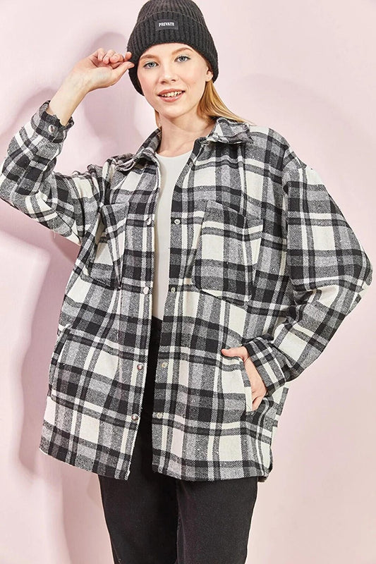 Women's Plaid Pattern Lumberjack Shirt with Rubber on the Back