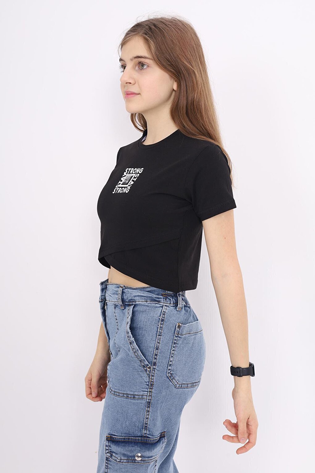 Girl's Cross Model Crop T-Shirt 9-14 Years Lx232