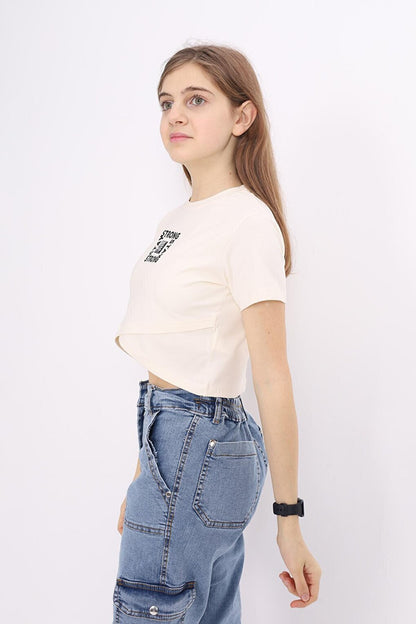 Girl's Cross Model Crop T-Shirt 9-14 Years Lx232