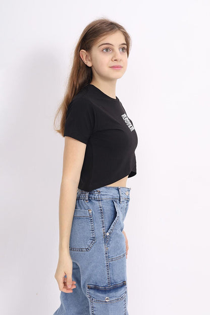 Girl's Cross Model Crop T-Shirt 9-14 Years Lx232