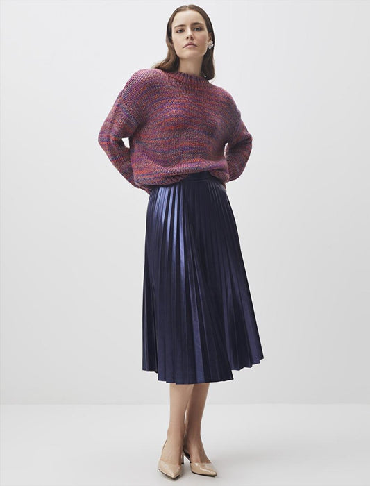 Navy Blue Normal Waist Pleated Stylish Midi Skirt