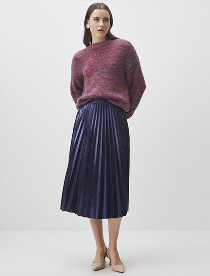 Navy Blue Normal Waist Pleated Stylish Midi Skirt