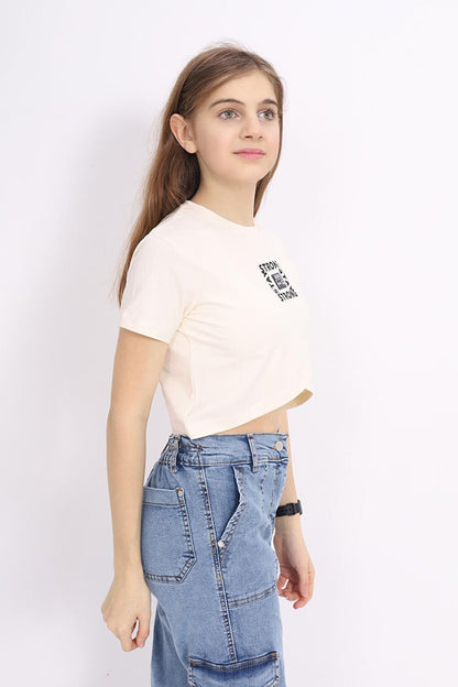 Girl's Cross Model Crop T-Shirt 9-14 Years Lx232