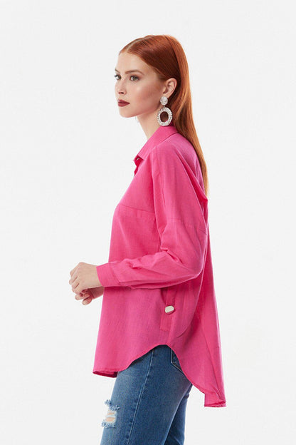 Casual Linen Shirt with Double Pockets and Button Detail