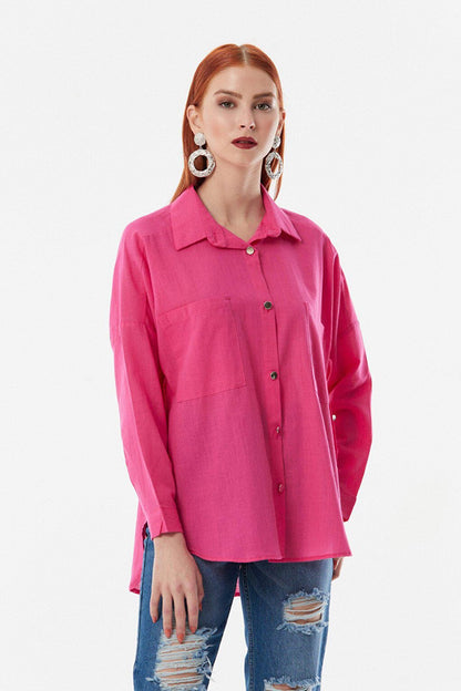 Casual Linen Shirt with Double Pockets and Button Detail