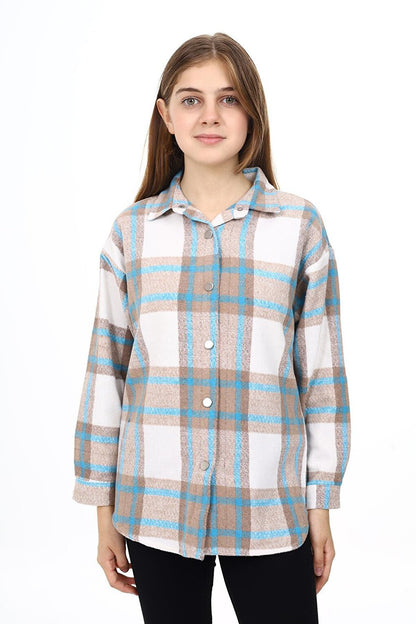 Girl's Plaid Patterned Lumberjack Shirt Lx291