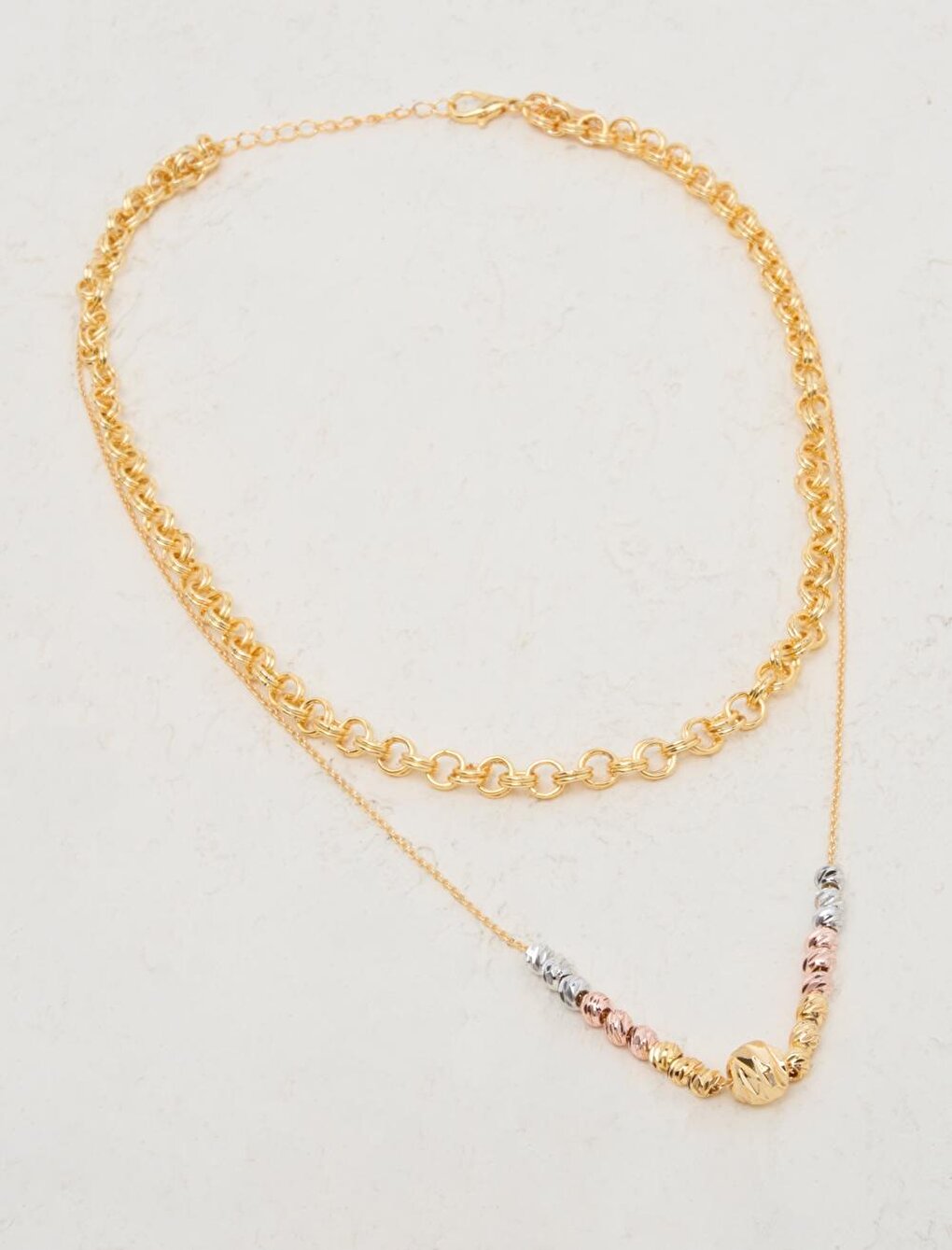 Gold Dorica Stone Double Chain Necklace