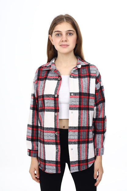 Girl's Plaid Patterned Lumberjack Shirt Lx291