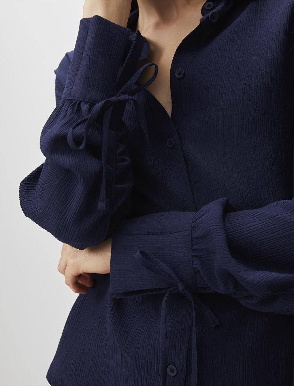 Navy Blue Long Sleeve Stylish Shirt with Sleeve Detail