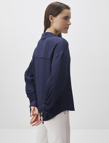 Navy Blue Long Sleeve Stylish Shirt with Sleeve Detail