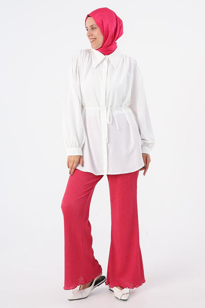 White Shirt Tunic with Waist Tie Detail