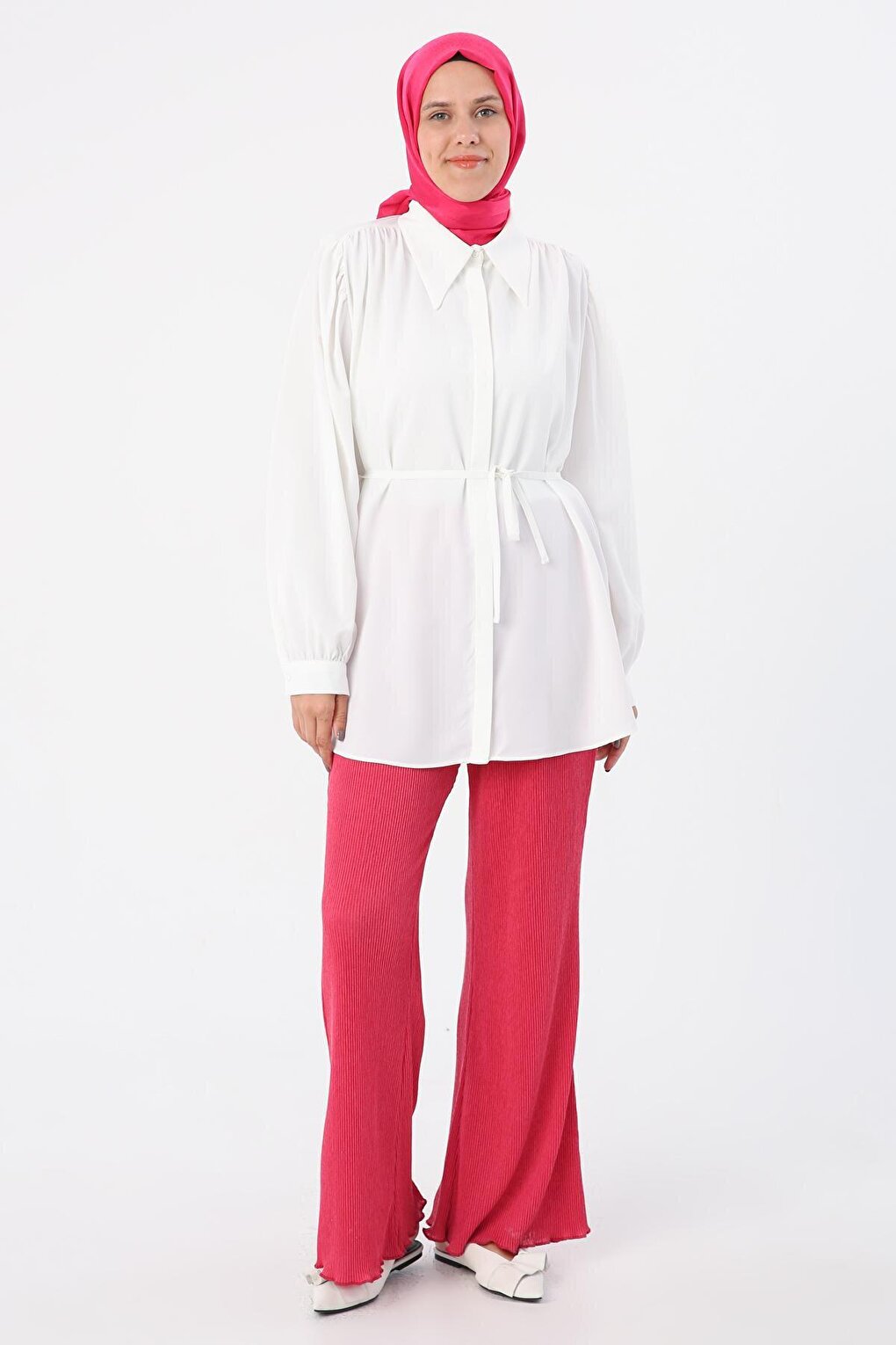 White Shirt Tunic with Waist Tie Detail