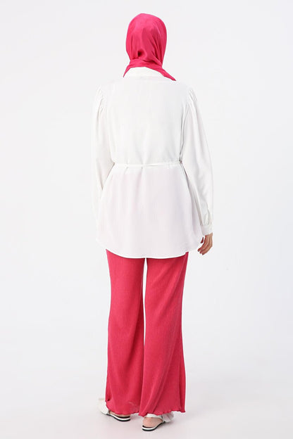 White Shirt Tunic with Waist Tie Detail