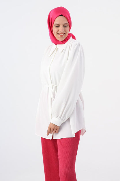 White Shirt Tunic with Waist Tie Detail