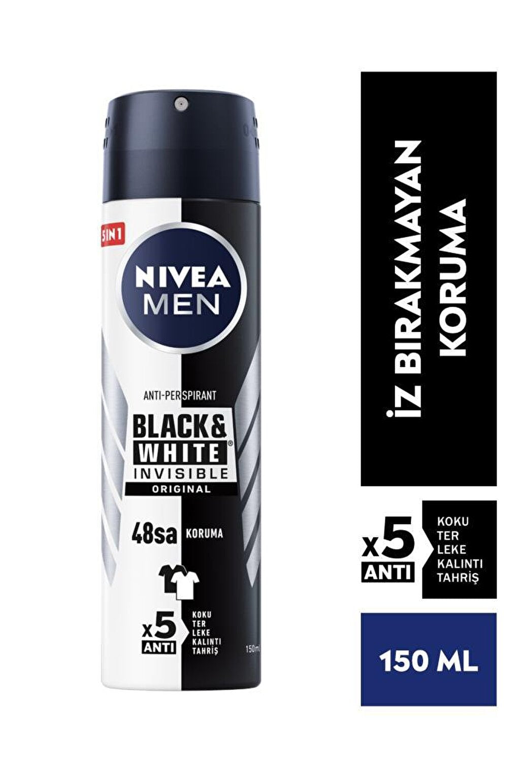 Men's Spray Deodorant Black &amp; White Invisible Original 150 ml, 48 Hours Anti-Perspirant Protection