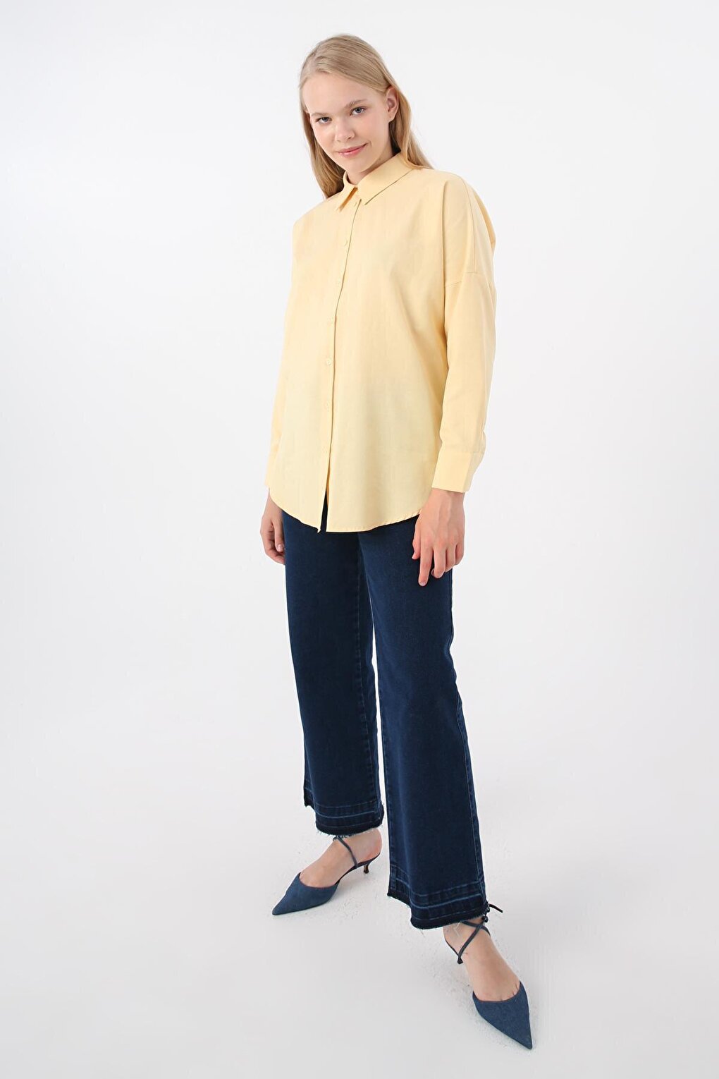 Light Yellow Oversize Basic Shirt