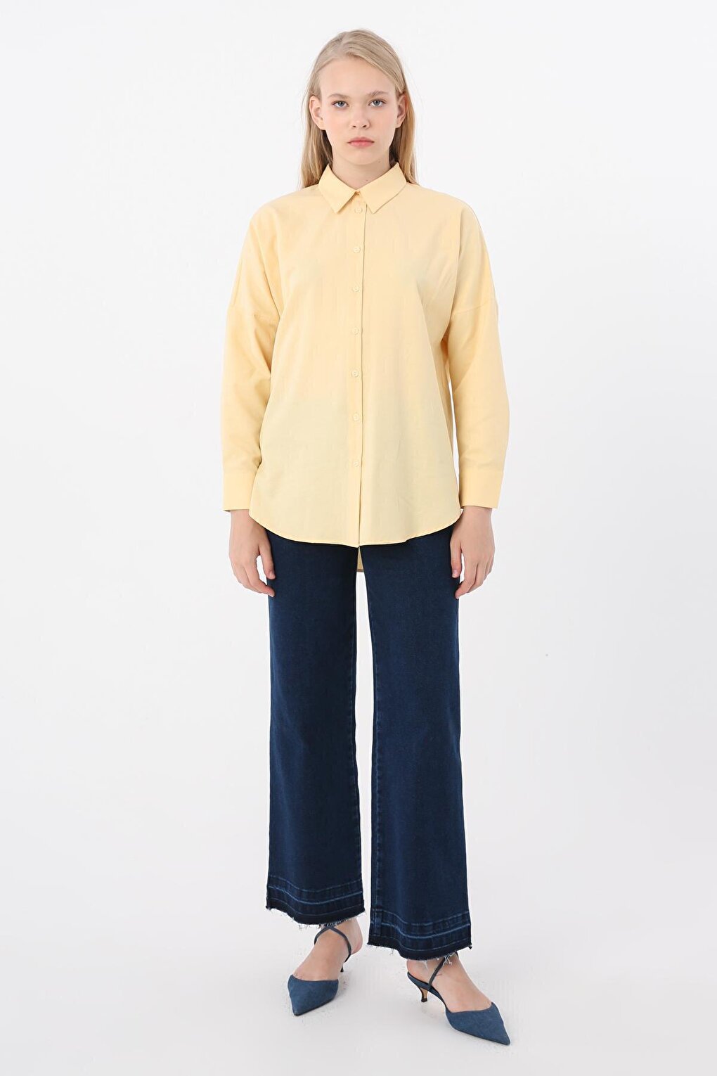 Light Yellow Oversize Basic Shirt