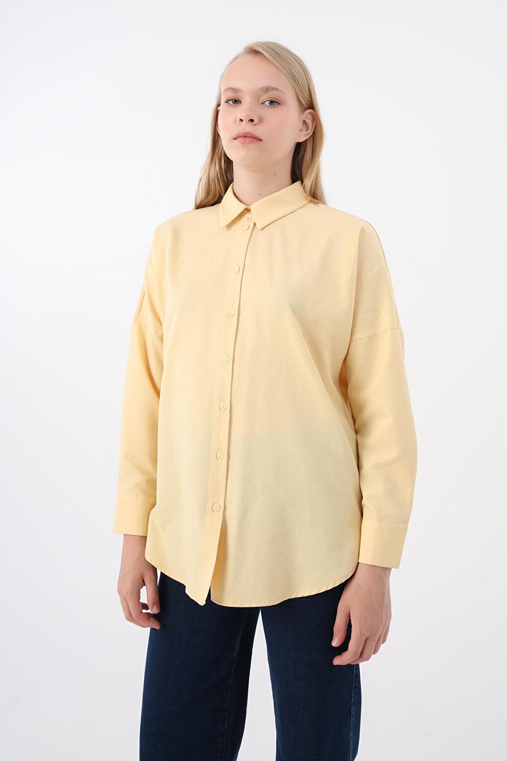 Light Yellow Oversize Basic Shirt