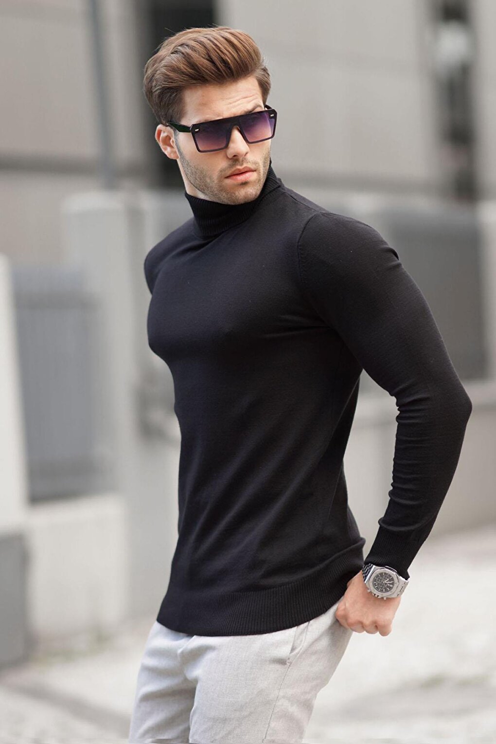 Black Turtleneck Men's Knitwear Sweater 6809