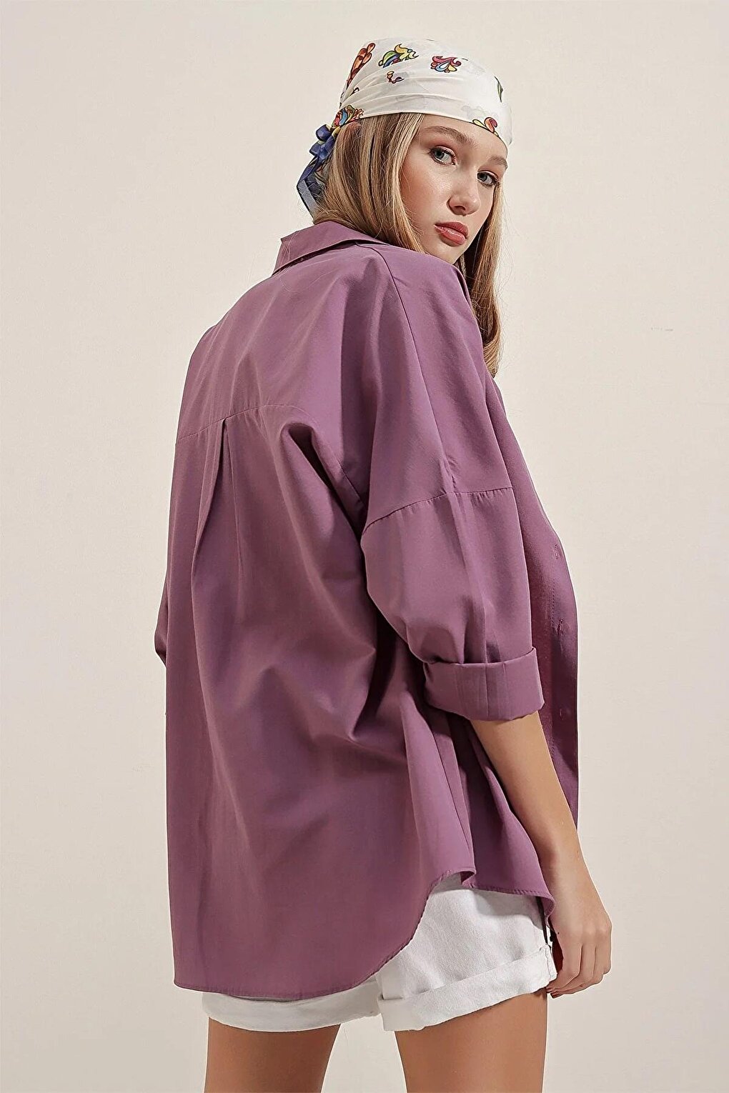 Women's Purple Plain Plain Araboy Basic Oversize Shirt