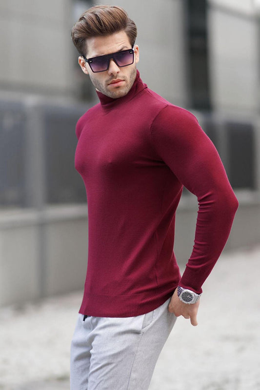 Claret Red Turtleneck Men's Knitwear Sweater 6809