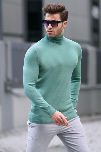 Green Turtleneck Men's Knitwear Sweater 6809