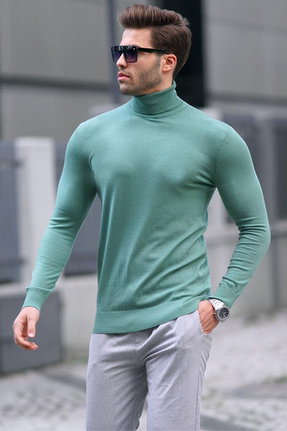 Green Turtleneck Men's Knitwear Sweater 6809