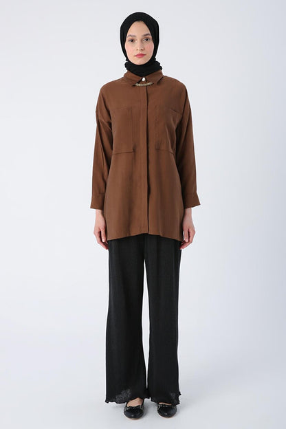 Brown Comfortable Fit Blended Shirt Tunic