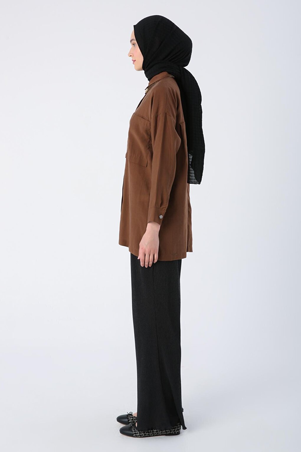 Brown Comfortable Fit Blended Shirt Tunic