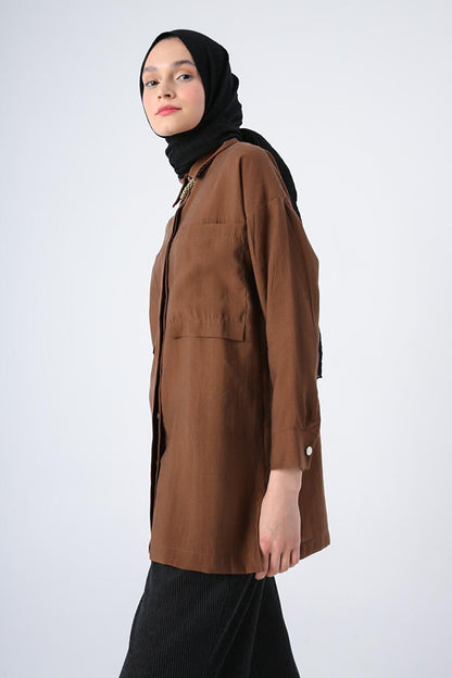 Brown Comfortable Fit Blended Shirt Tunic