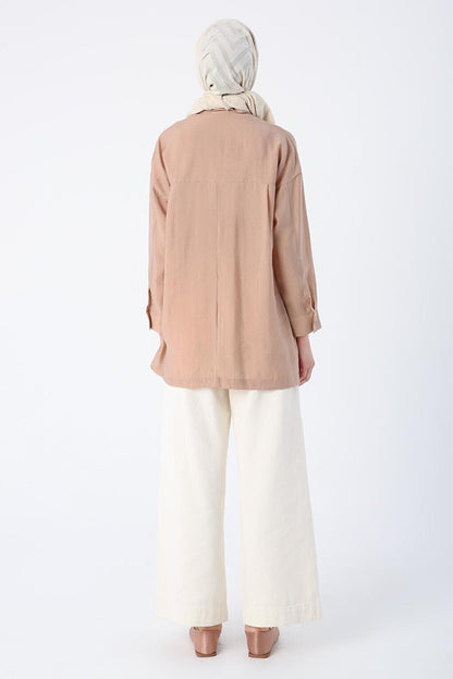 Dark Beige Comfortable Fit Blended Shirt Tunic