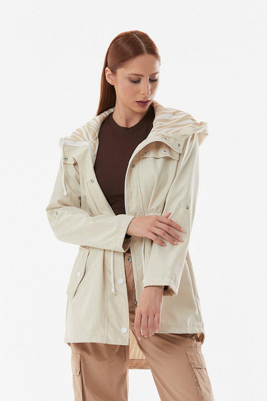 Hooded Trench Coat with Folded Sleeves