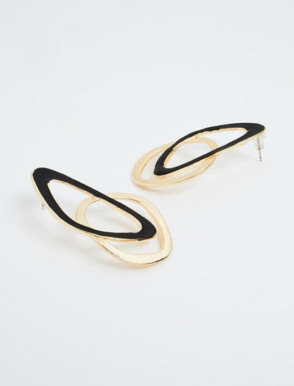 Stylish Hoop Earrings with Black Geometric Figures